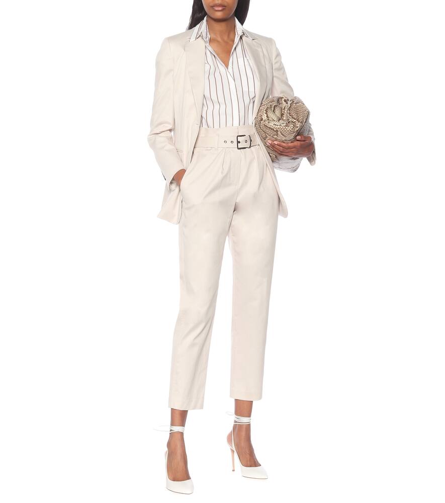 BRUNELLO CUCINELLI BELTED STRETCH-COTTON PAPERBAG PANTS,P00489097