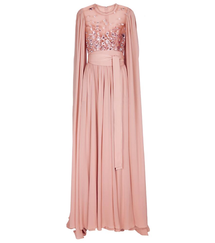 Elie Saab Sequined Silk-blend Cape Gown In Pink