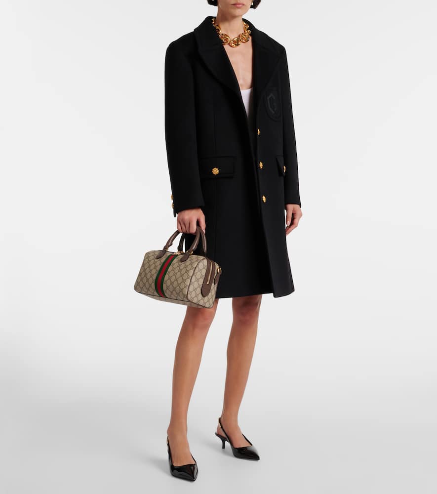 Shop Gucci Double G Embroidered Wool Coat In Black