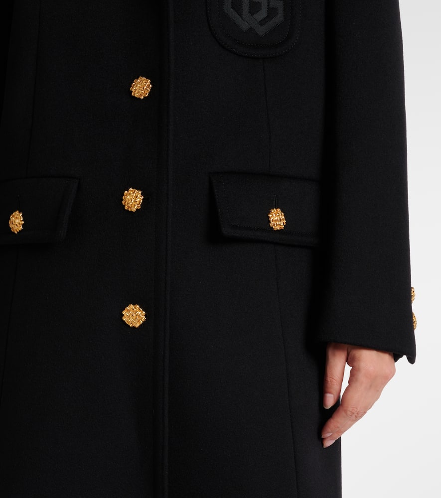 Shop Gucci Double G Embroidered Wool Coat In Black