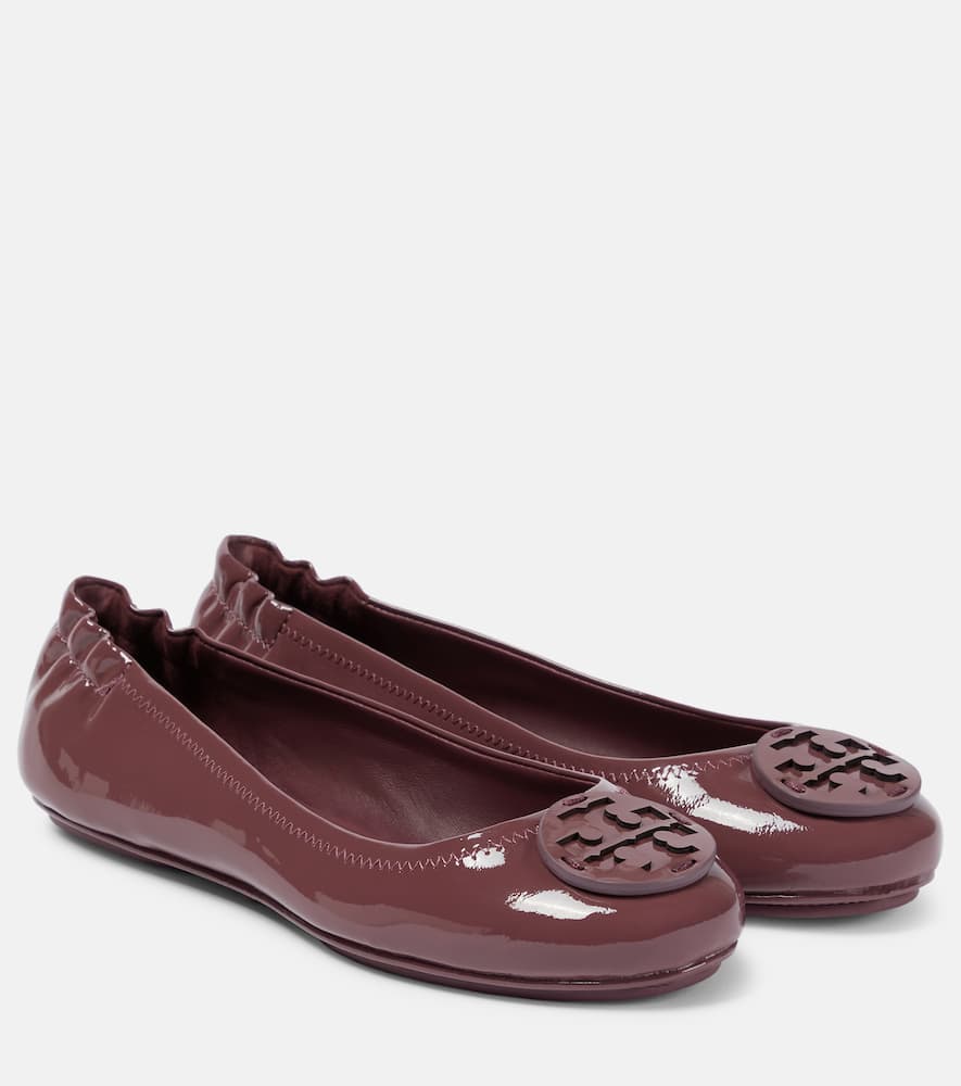 Tory Burch Minnie Travel Patent Leather Ballet Flats In Vintage Eggplant