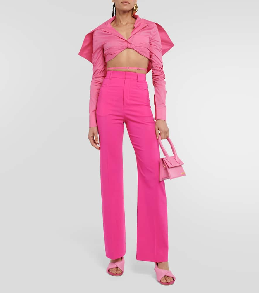 Shop Jacquemus La Chemise Meio Cotton Cropped Shirt In Pink