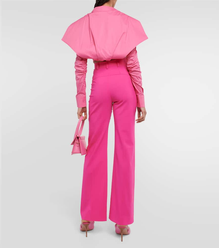 Shop Jacquemus La Chemise Meio Cotton Cropped Shirt In Pink