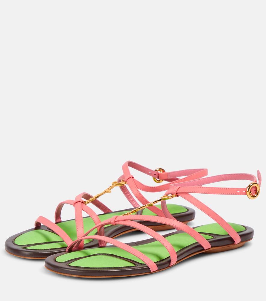 Shop Jacquemus Embellished Leather Sandals In Pink