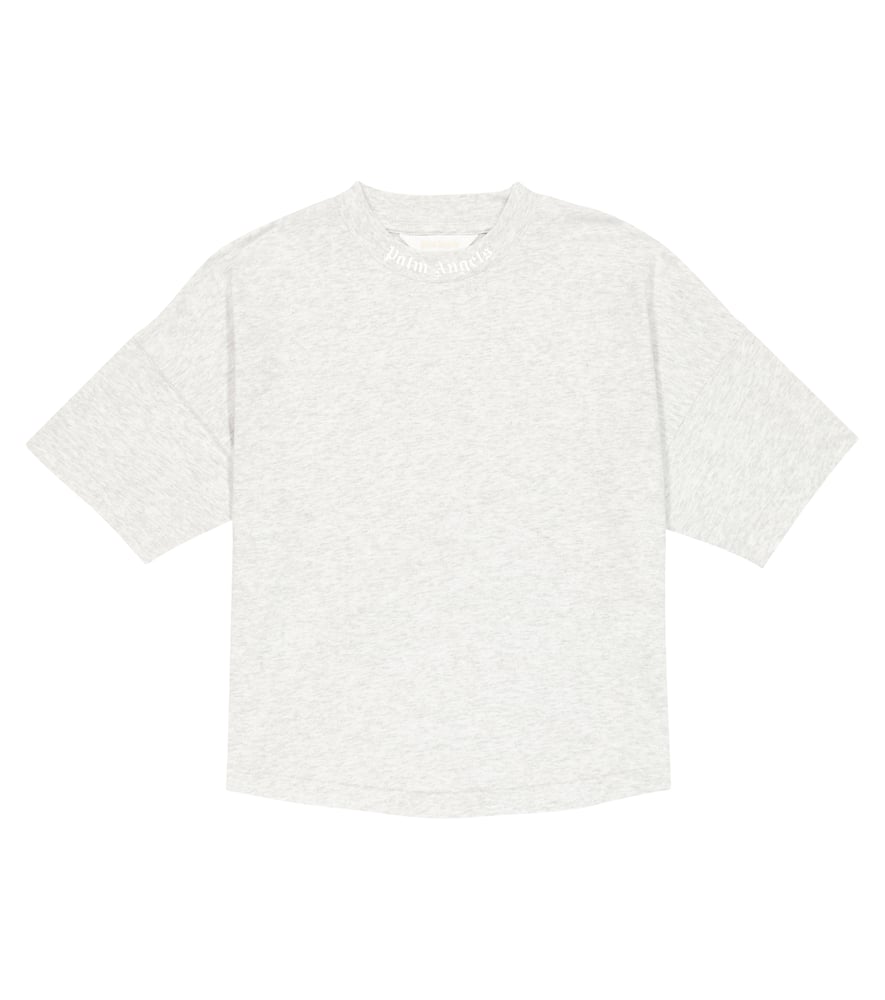 Palm Angels Grey T-shirt With Multicolor Print In Melange Grey