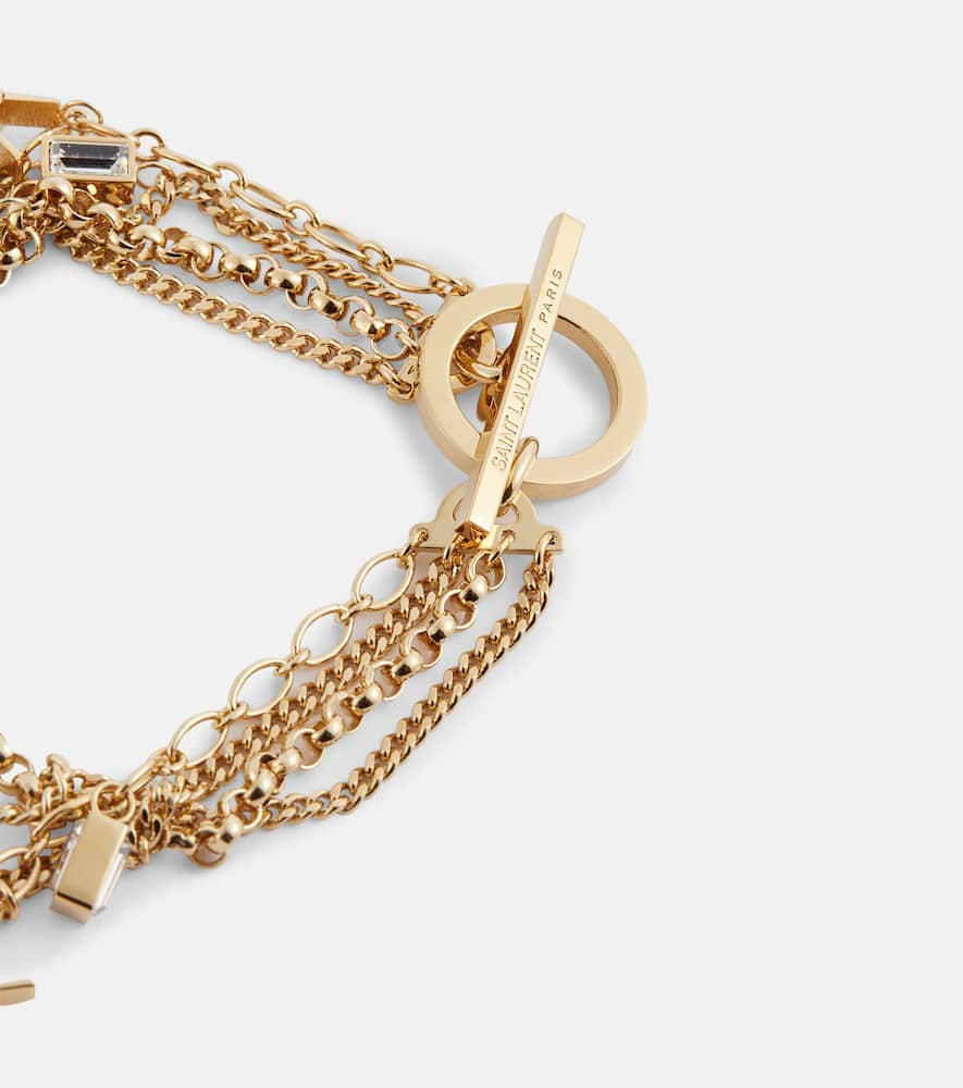 Shop Saint Laurent Cassandre Monogram Charm Bracelet In Crystal/gold