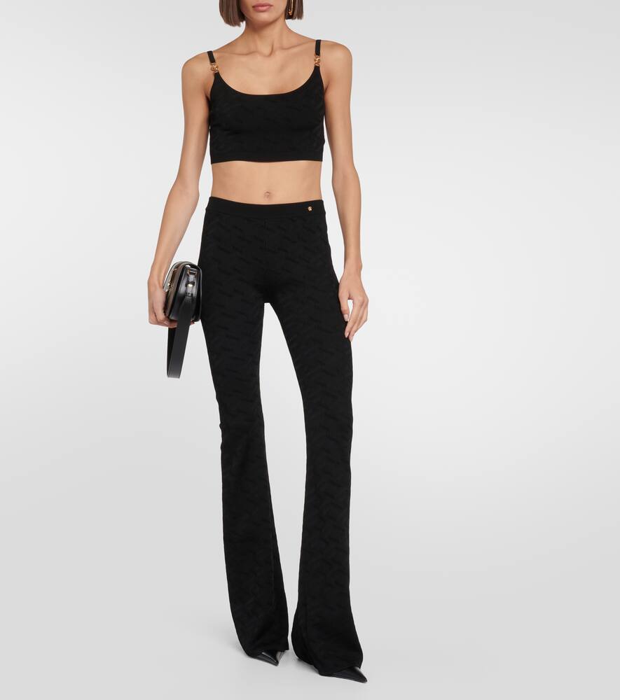 Shop Versace Greca Intarsia High-rise Flared Pants In Black