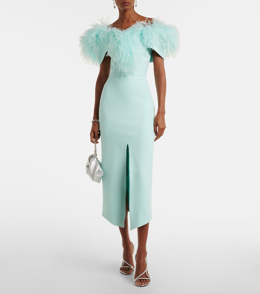  David Koma David Koma Off-shoulder Feather-trimmed Midi Dress 