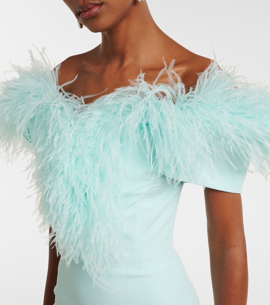  David Koma David Koma Off-shoulder Feather-trimmed Midi Dress 
