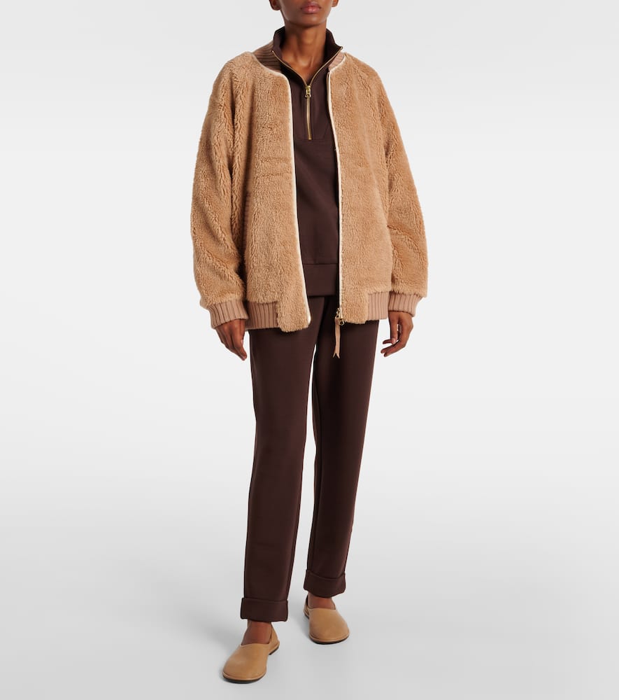 Varley Ella Fleece Bomber Jacket In Beige