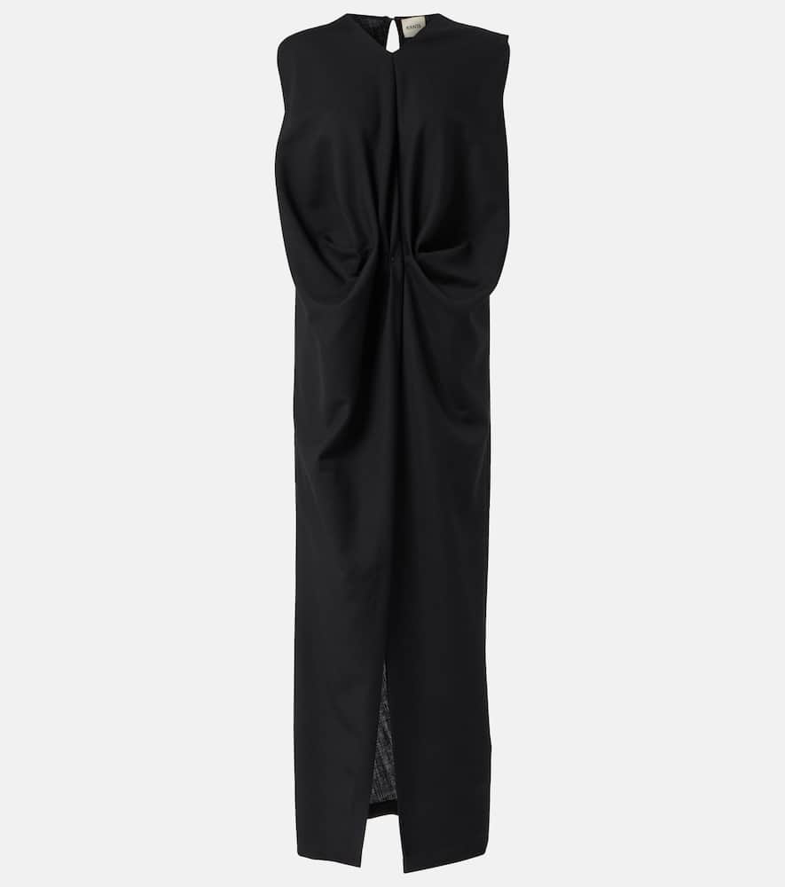 Khaite Niel Long Twist Front Mohair Wool Dress In Black