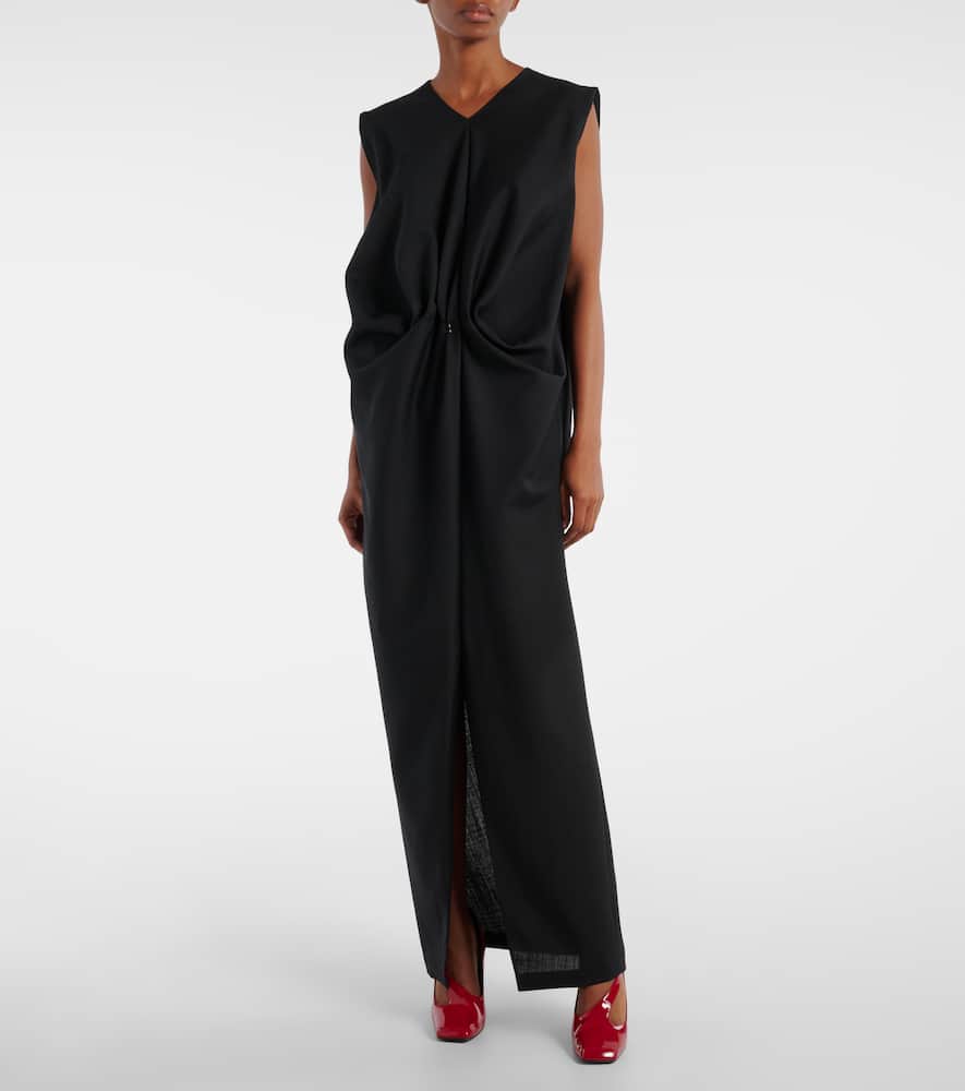 Khaite Niel Long Twist Front Mohair Wool Dress In Black