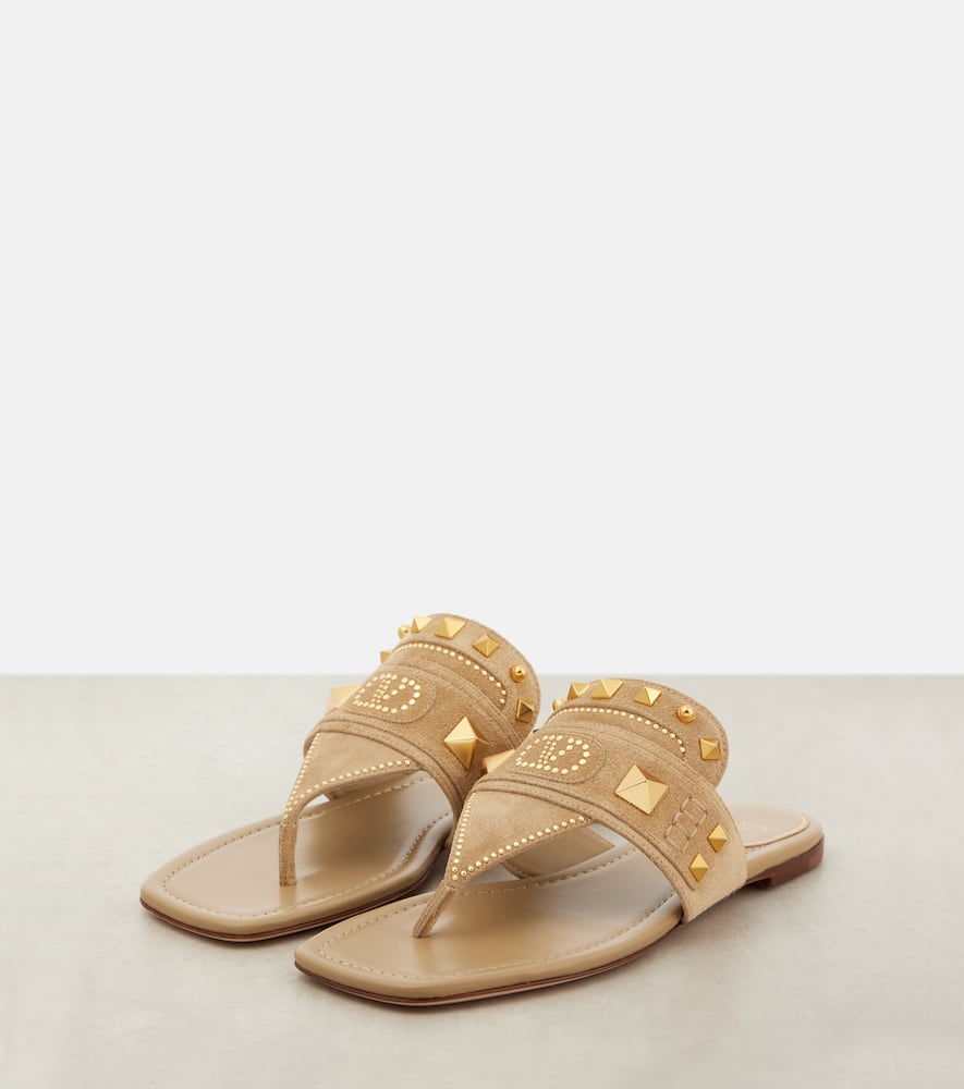 Valentino Plaster Caster Suede Thong Sandals In Beige