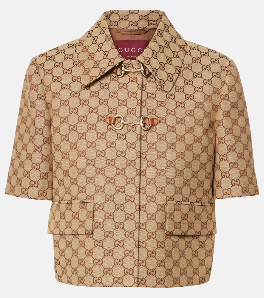 Gucci Horsebit Gg Canvas Jacket In Brown