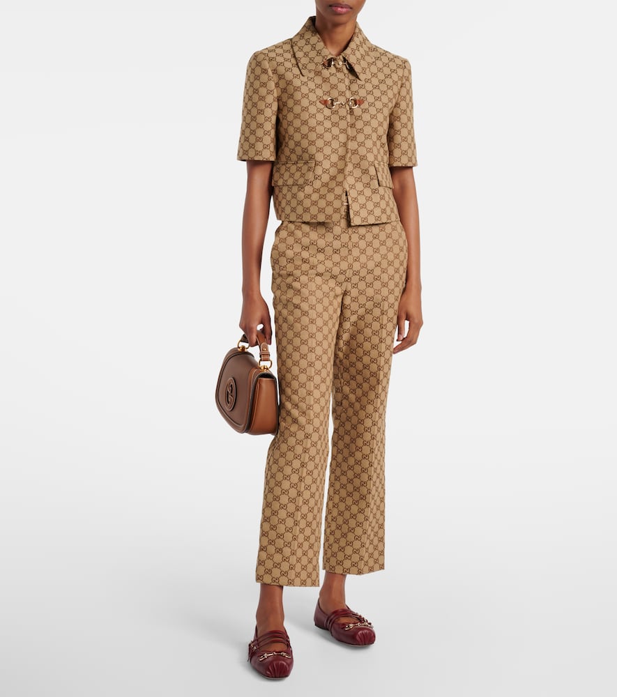 Gucci Horsebit Gg Canvas Jacket In Brown