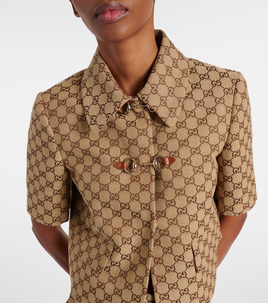 Gucci Horsebit Gg Canvas Jacket In Brown