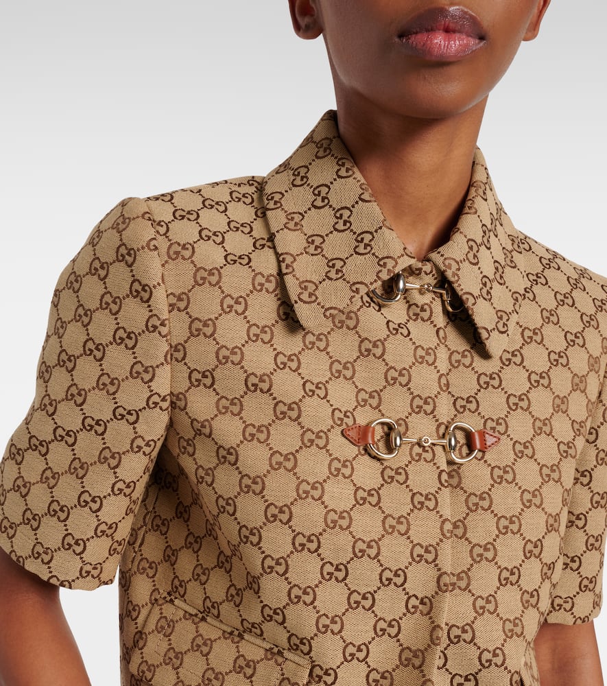 Gucci Horsebit Gg Canvas Jacket In Brown