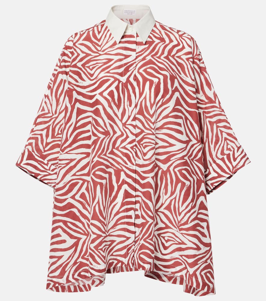 Brunello Cucinelli Printed Cotton And Silk Shirt In Panama/rosso