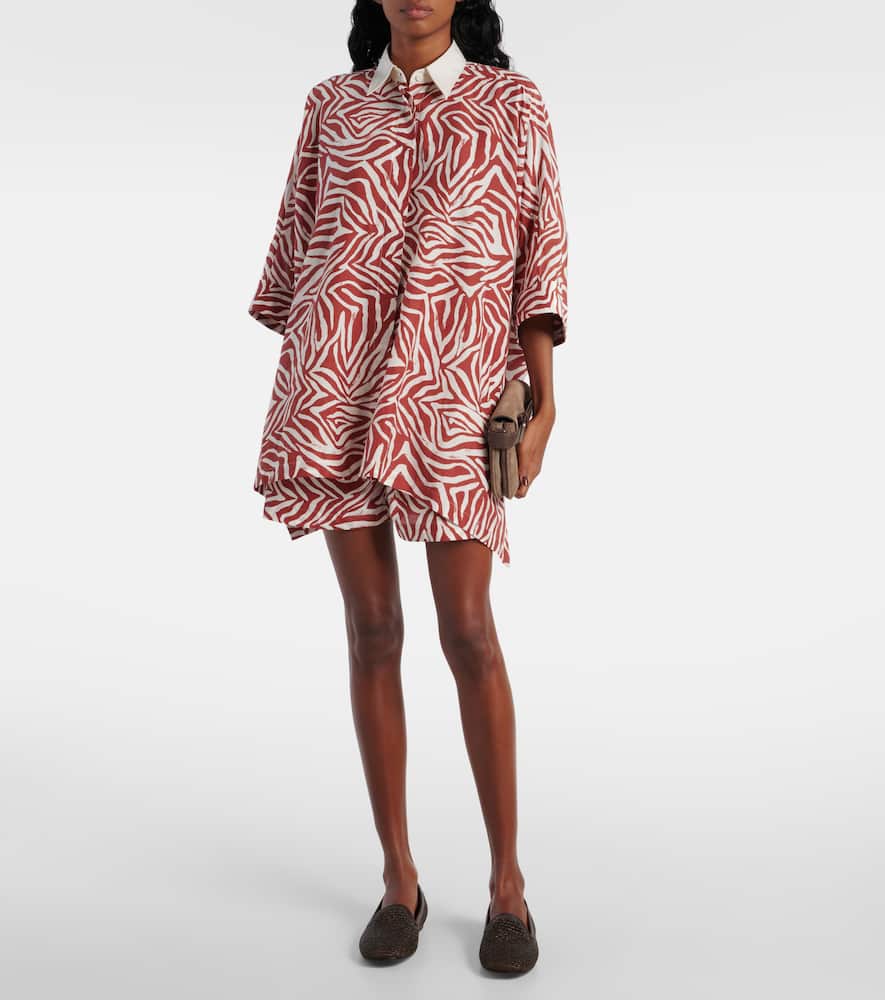 Brunello Cucinelli Printed Cotton And Silk Shirt In Panama/rosso
