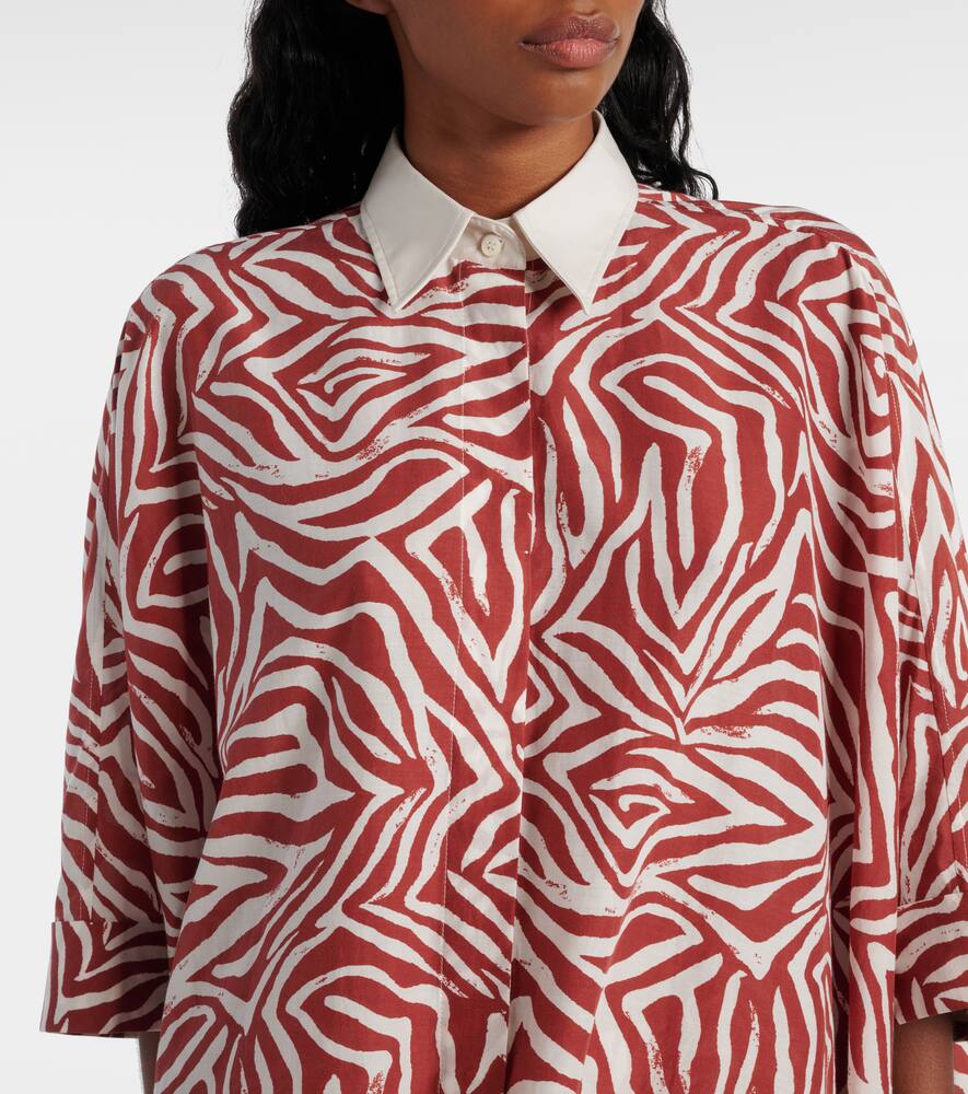 Brunello Cucinelli Printed Cotton And Silk Shirt In Panama/rosso