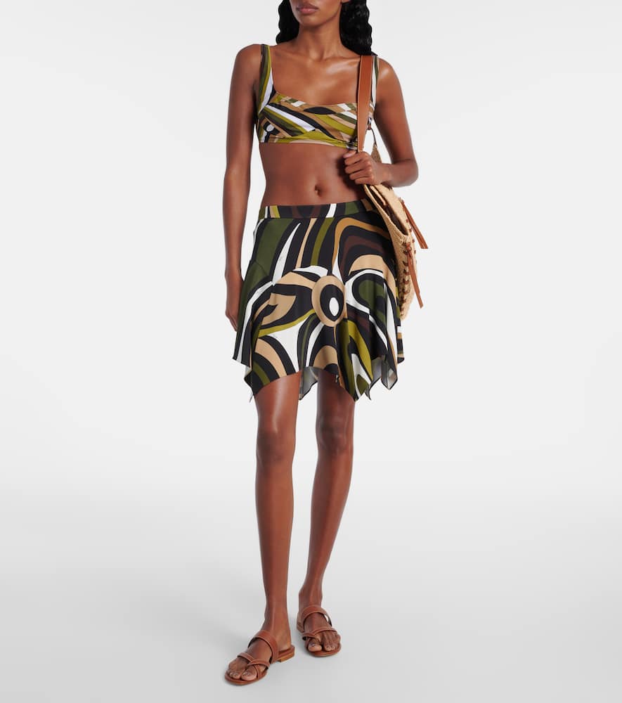 Pucci Marmo Asymmetric Satin Jersey Miniskirt In Multicoloured