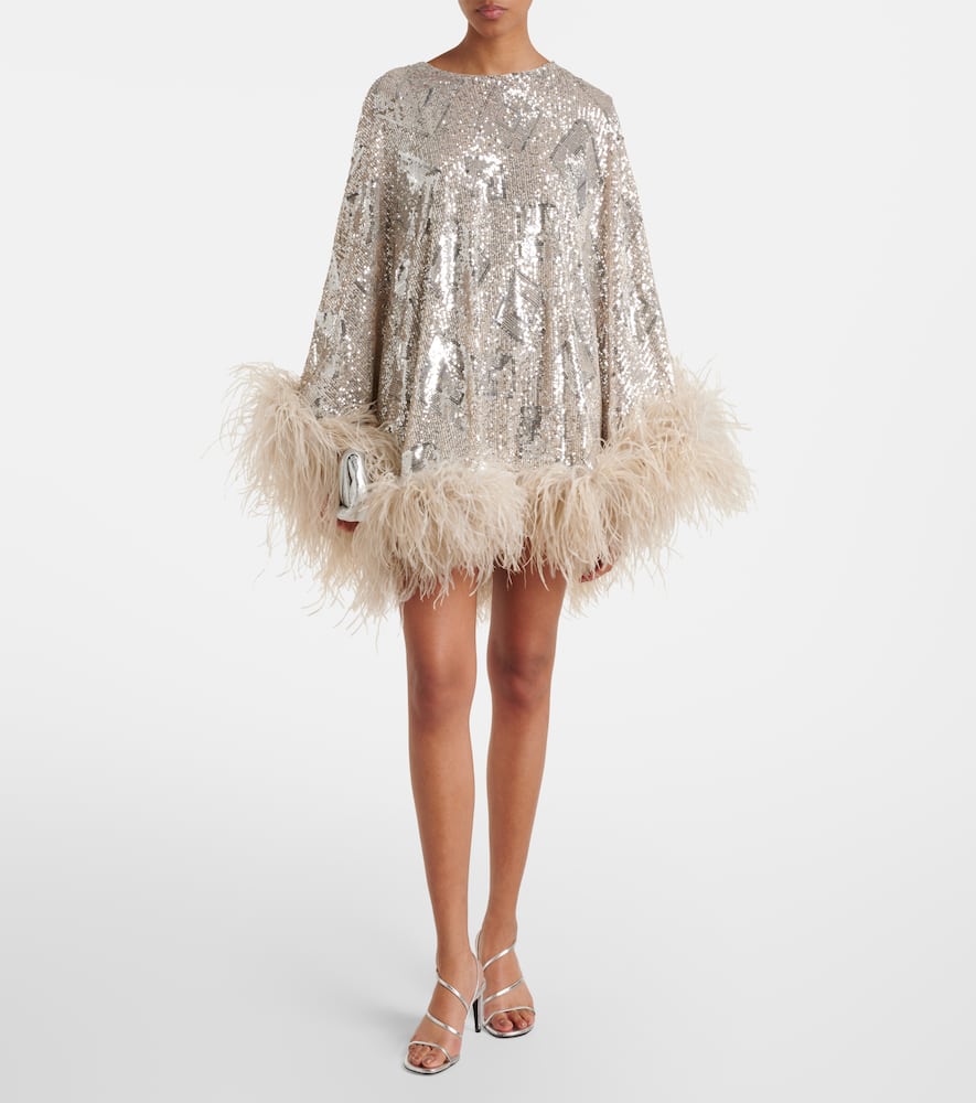 Taller Marmo Sequinned Feather-trim Nassau Mini Dress In Silver