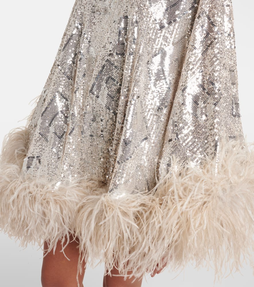 Taller Marmo Sequinned Feather-trim Nassau Mini Dress In Silver