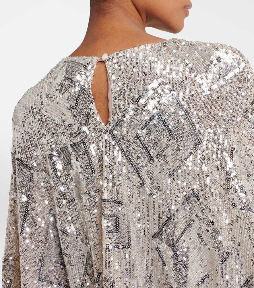 Taller Marmo Sequinned Feather-trim Nassau Mini Dress In Silver
