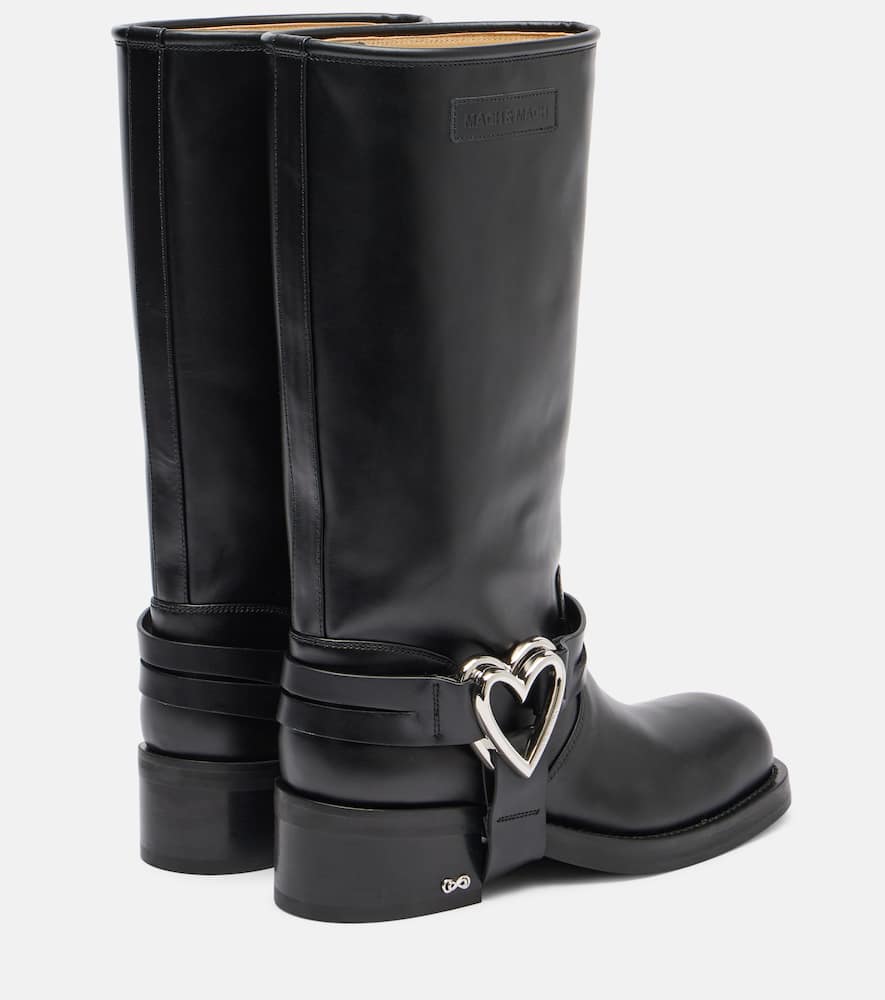 Mach&mach Heart Detail Knee-high Block Heel Boots In Black