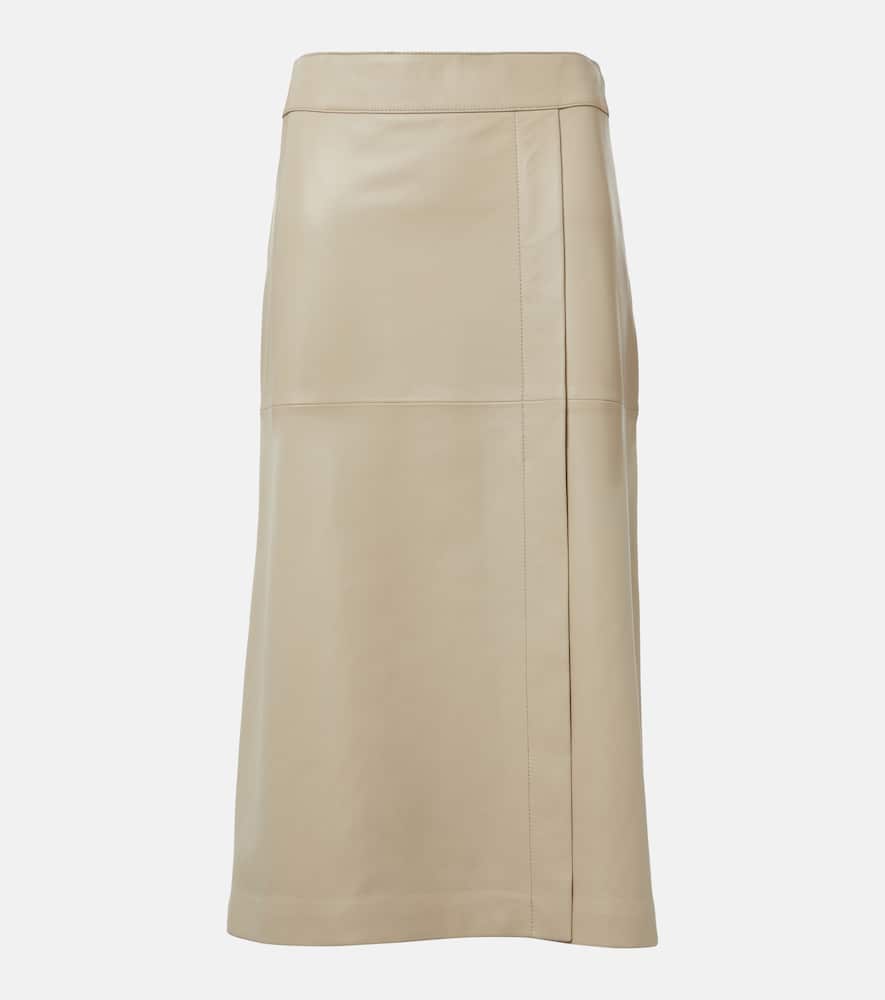 Joseph Leather Midi Skirt In Neutral