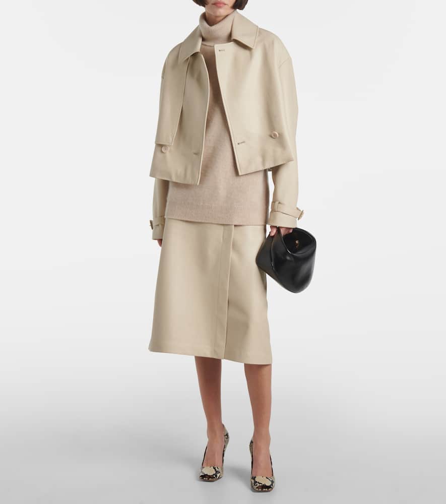Joseph Leather Midi Skirt In Neutral