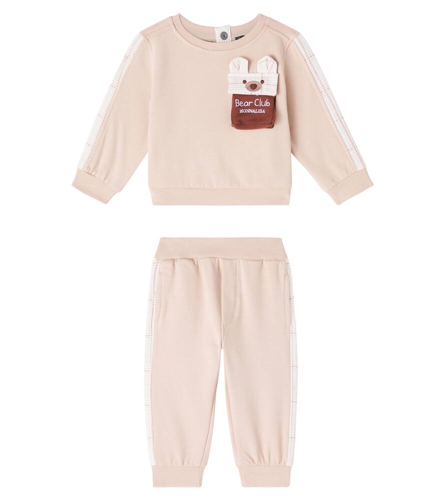 Monnalisa Baby Bow-detail Sweatshirt And Sweatpants Set In Neutral