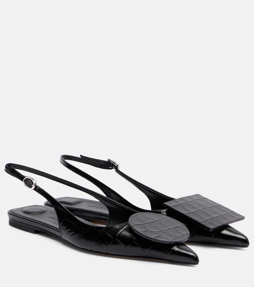 Jacquemus Duelo Croc-effect Leather Slingback Pumps In Black