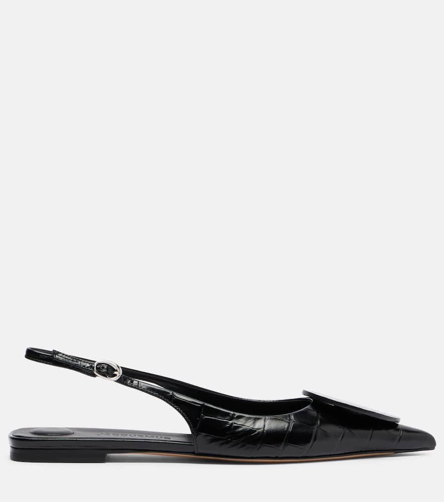 Jacquemus Duelo Croc-effect Leather Slingback Pumps In Black