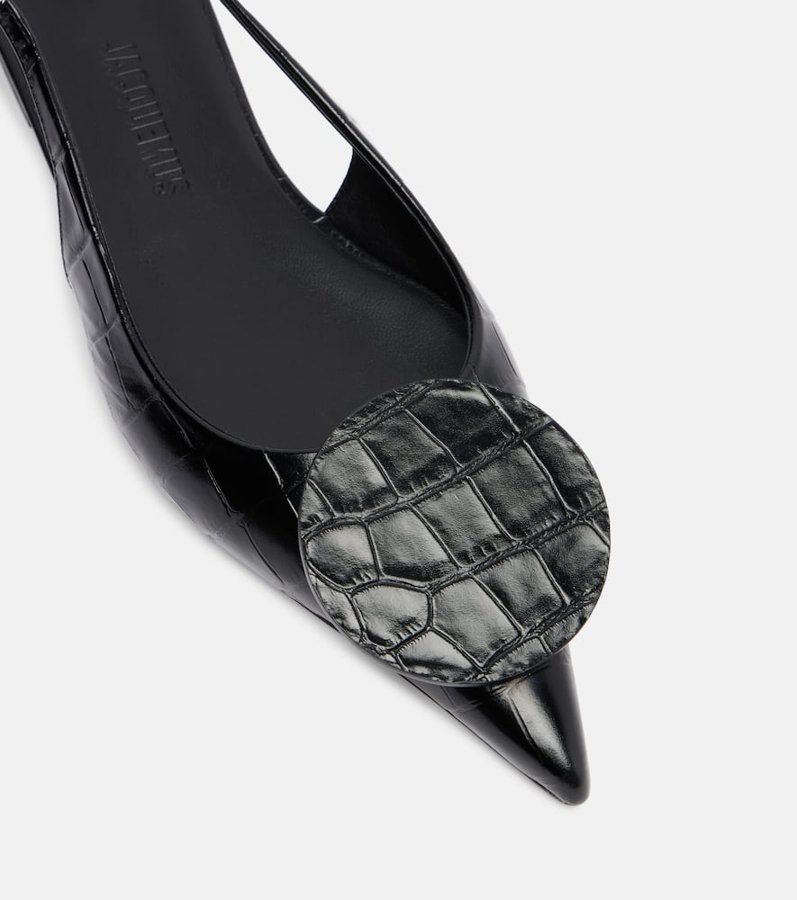 Jacquemus Duelo Croc-effect Leather Slingback Pumps In Black