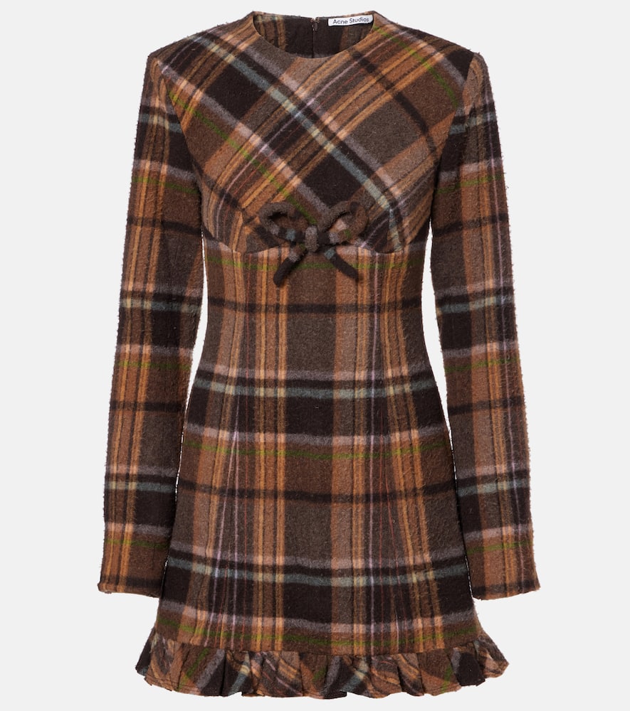 Acne Studios Checked Wool-blend Minidress In Brown