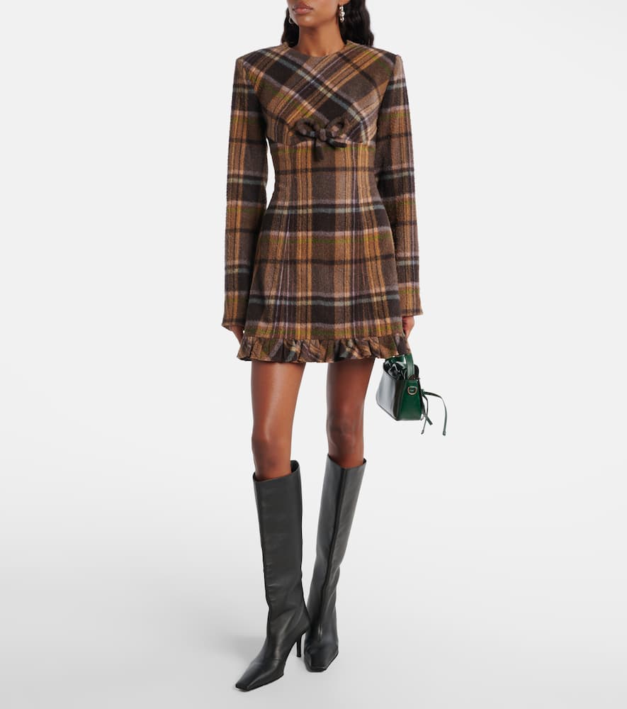 Acne Studios Checked Wool-blend Minidress In Brown