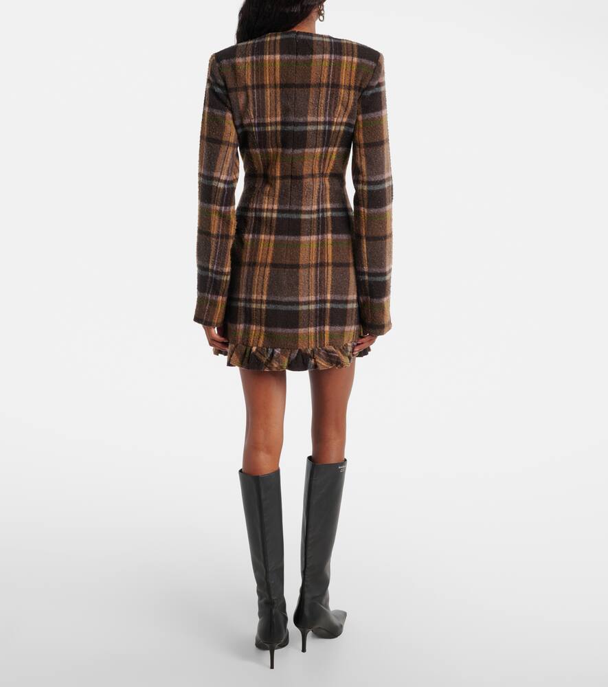 Acne Studios Checked Wool-blend Minidress In Brown
