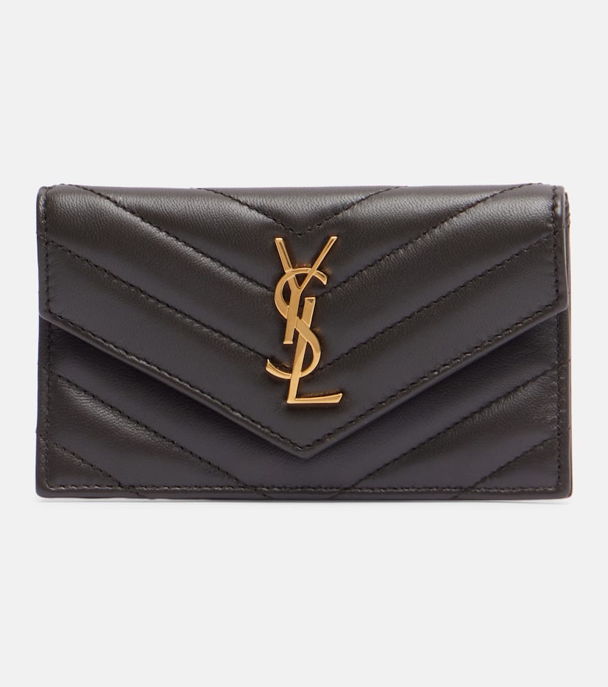 Saint Laurent Cassandre Matelassé Leather Card Holder In Gray