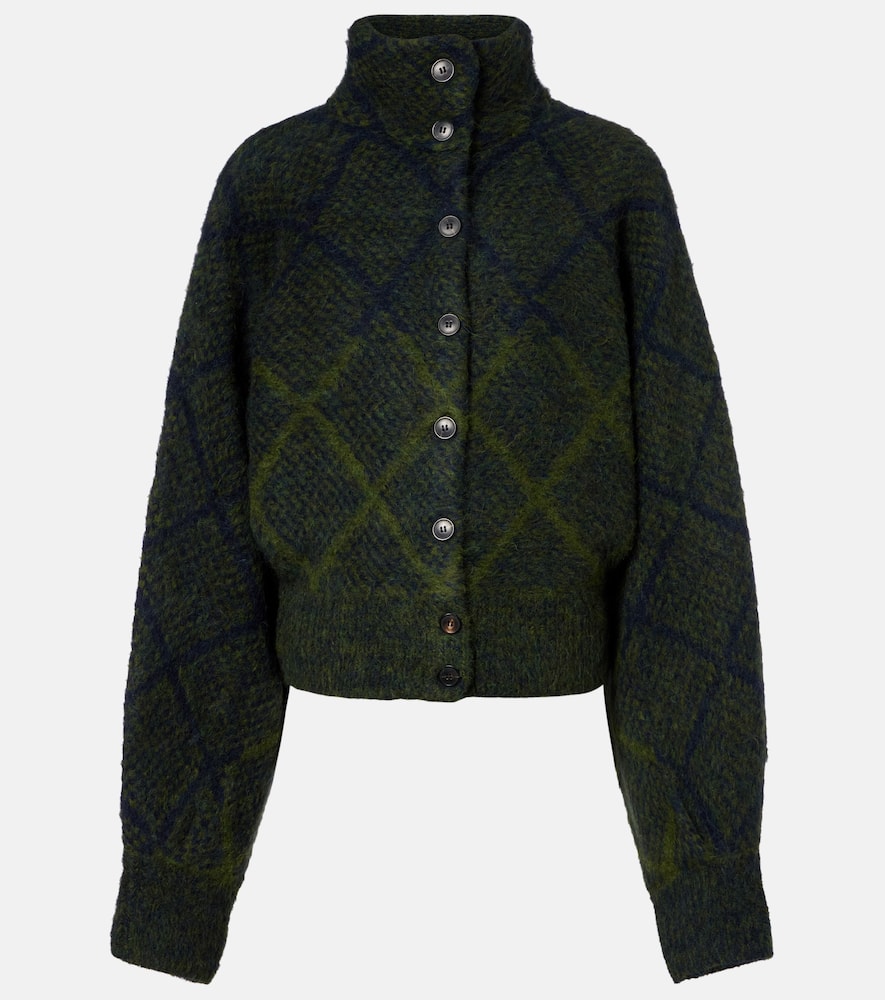 Dries Van Noten Argyle Alpaca And Wool-blend Cardigan In Green
