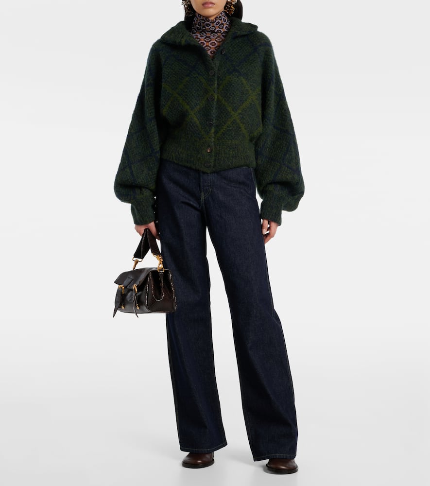 Dries Van Noten Argyle Alpaca And Wool-blend Cardigan In Green