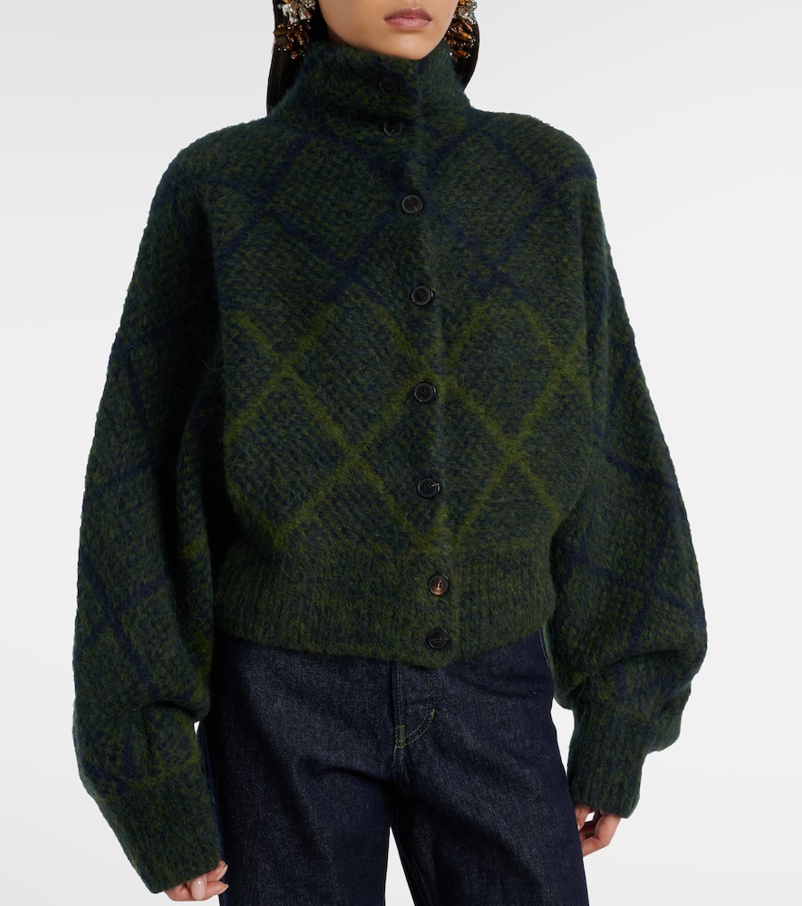 Dries Van Noten Argyle Alpaca And Wool-blend Cardigan In Green