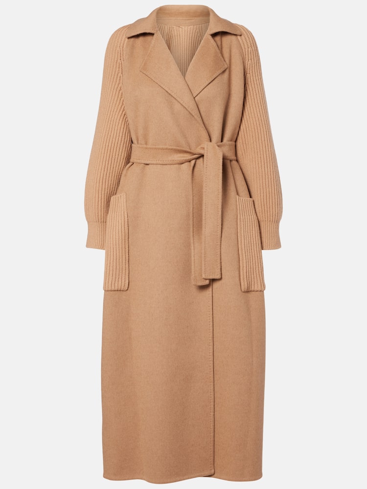 Max Mara Camelwool Knitted-sleeve Coat In Animal Print