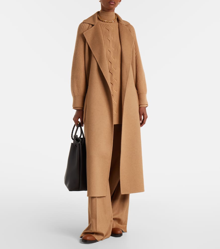 Max Mara Camelwool Knitted-sleeve Coat In Animal Print