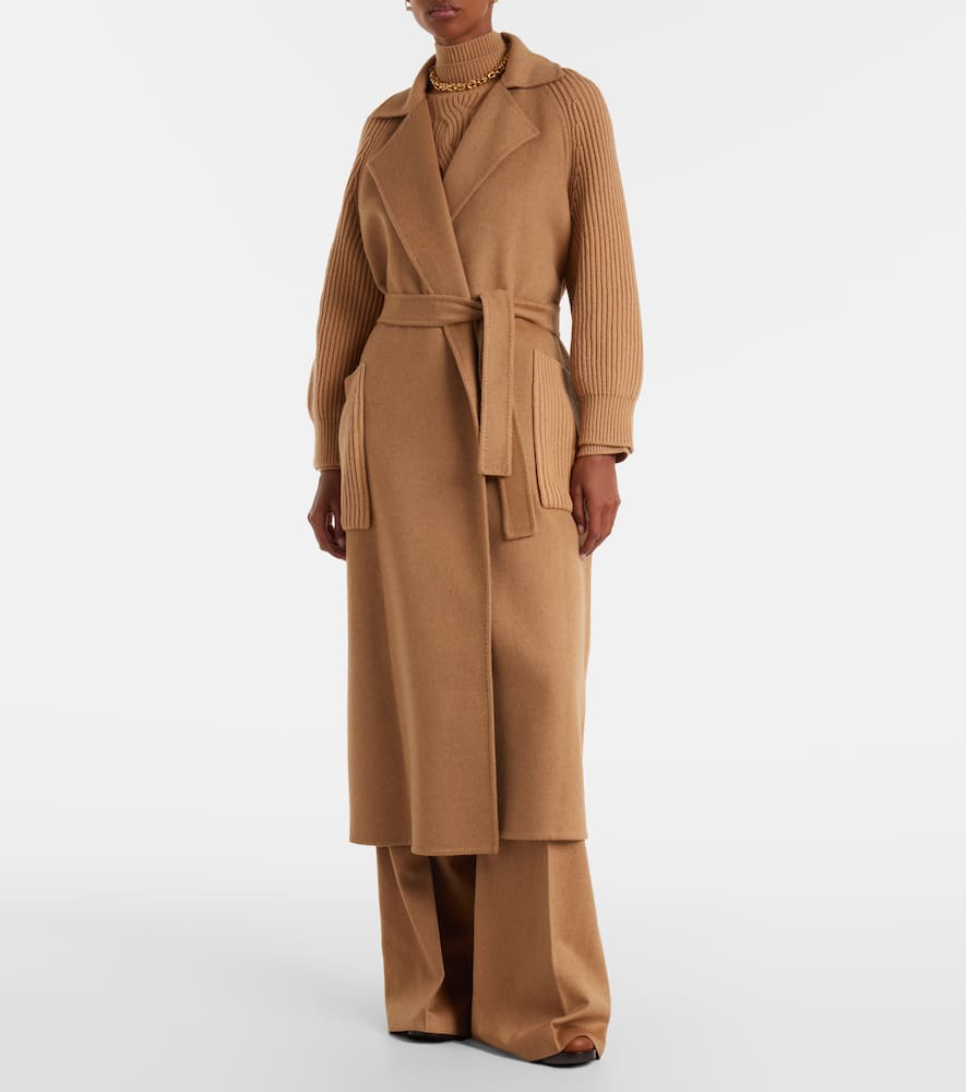 Max Mara Camelwool Knitted-sleeve Coat In Animal Print