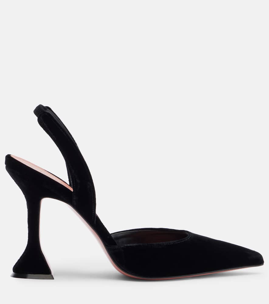 Amina Muaddi Holli 95 Velvet Slingback Pumps In Black