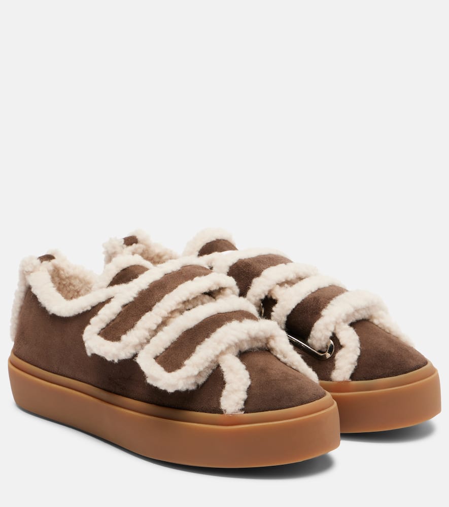 Inuikii Shearling-trimmed Suede Low-top Sneakers In Brown