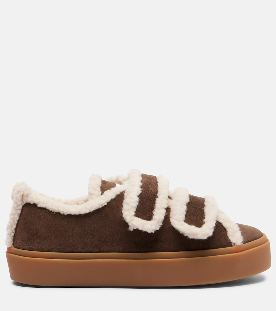 Inuikii Shearling-trimmed Suede Low-top Sneakers In Brown