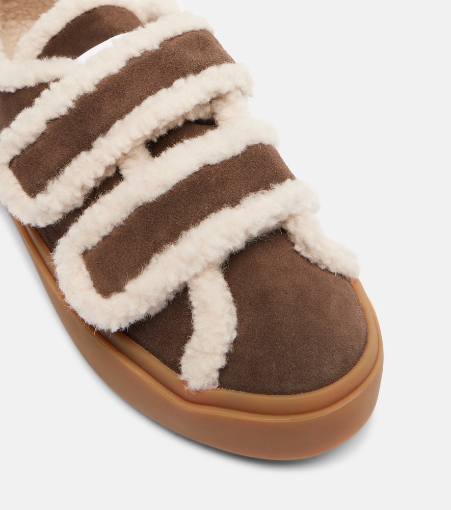 Inuikii Shearling-trimmed Suede Low-top Sneakers In Brown