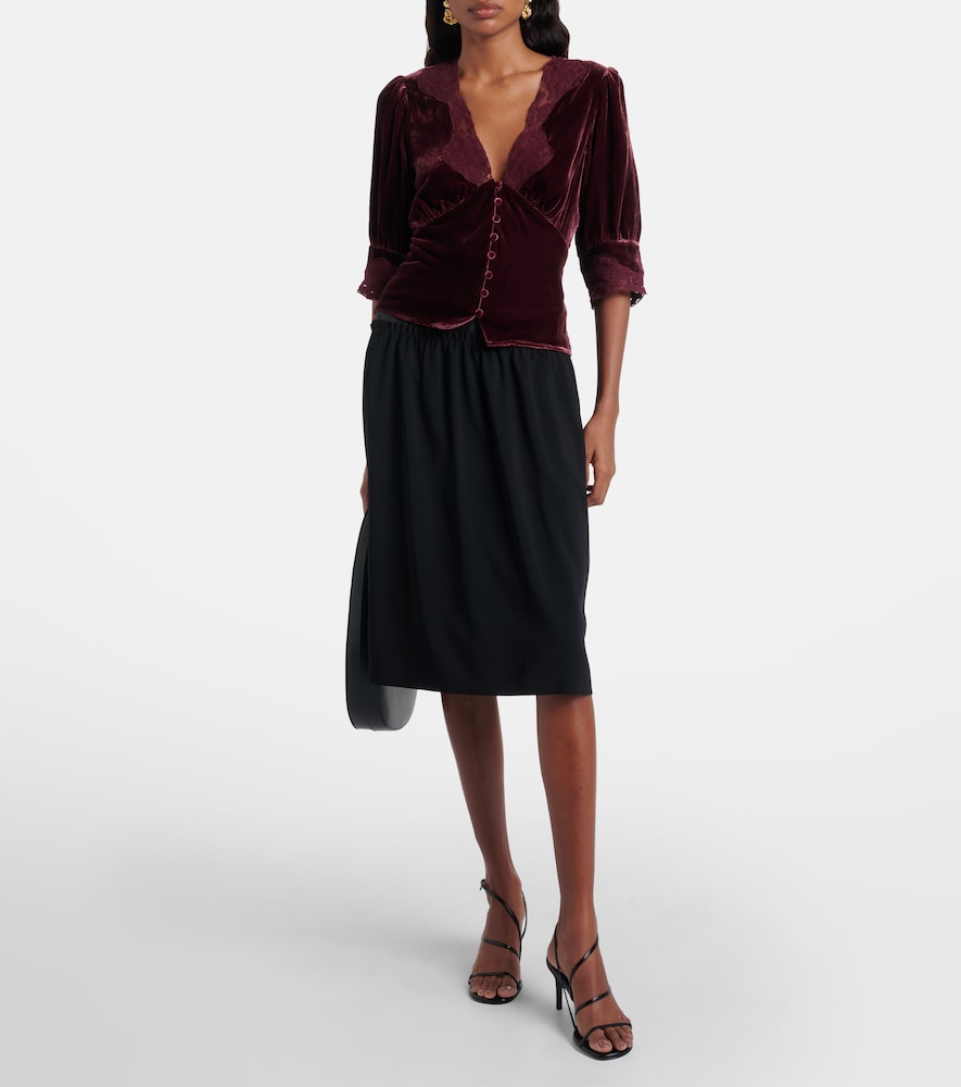 Rixo Amanda lace-trimmed velvet top